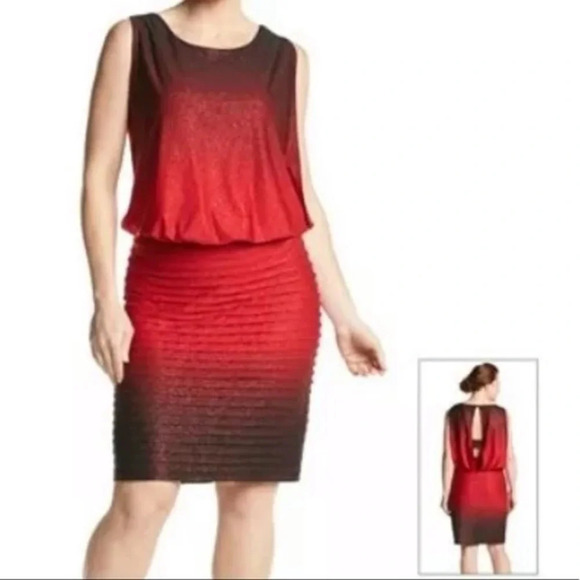 Xscape Dresses & Skirts - NWOT Xscape Red Black Ombré Blouson Top Ribbed Bottom Size 8